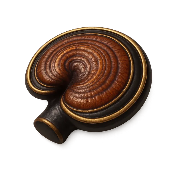 Reishi (lakownica żółtawa) — lakierowany kapelusz grzyba